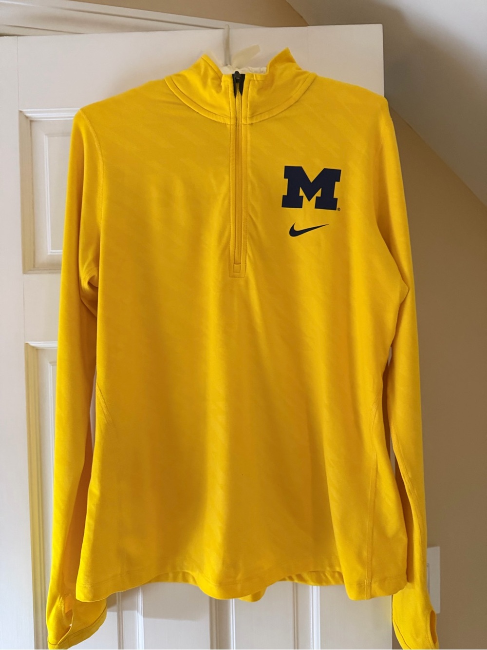 Nike Woman’s Yellow Quarter-Zip Pullover with Navy Michigan 'M'